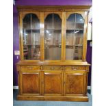 An Ian Dickson mahogany glass and wooden shelved display cabinet with walnut trim, 215 x 168 x