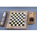 A Chavet satin wood chess set, King H. 8.2cm, together with a chess board and boxed bone and ebony