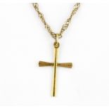 A hallmarked 9ct yellow gold cross pendant and chain, L. 52cm.
