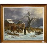 A large framed oil on canvas winter scene signed David Godden, framed size 89 x 76cm.