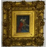 A gilt framed 18th century watercolour portrait of a young woman, frame size 22 x 24cm.