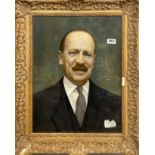 A framed oil portrait behind glass of a gentleman, frame size 54 x 64cm.