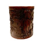 A very finely carved Chinese bamboo brush pot, H. 16cm.