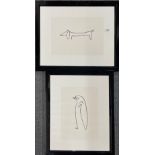 Two framed reproduction Picasso lithographs with impress marks, framed size 46 x 56cm.