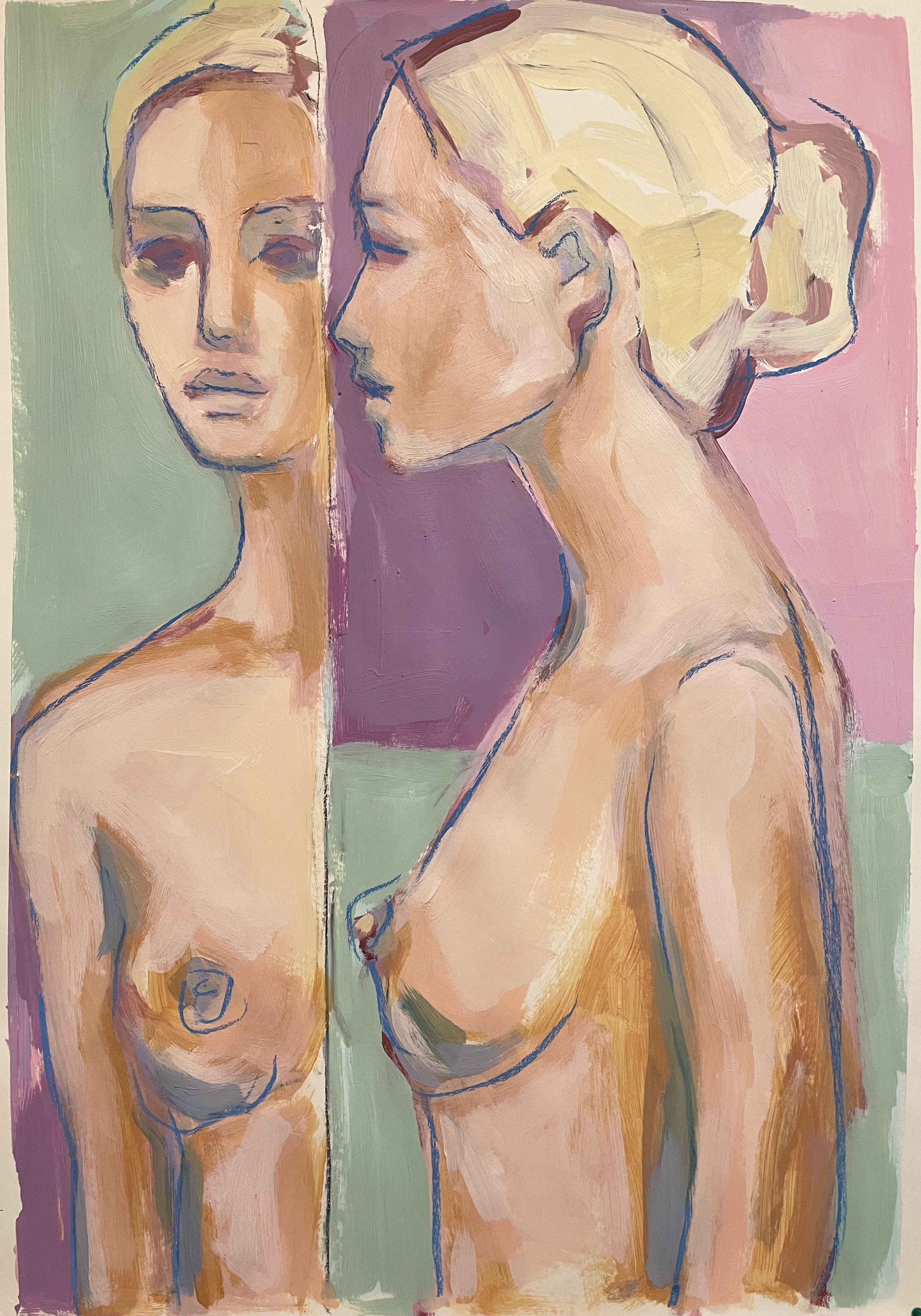 Silvia Schürgers, "Self-reflection", framed mixed media, acrylic, pastel, 100 x 70cm, c. 2022. Mixed