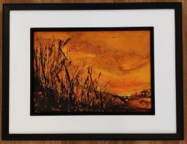 Tin Stanton, "The Reeds", framed acrylic on board, 30 x 21cm, c. 2022. This bright, almost