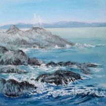 Chris Teal, "Cushendem -Antrim Coast", acrylic and mixed media on canvas, 30 x 30cm, c. 2021.