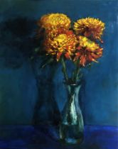 Klaudyna Rajchel, "Chrysanthemums", oil on canvas, 40 x 30cm, c. 2020. Chrysanthemums are the only