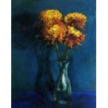 Klaudyna Rajchel, "Chrysanthemums", oil on canvas, 40 x 30cm, c. 2020. Chrysanthemums are the only