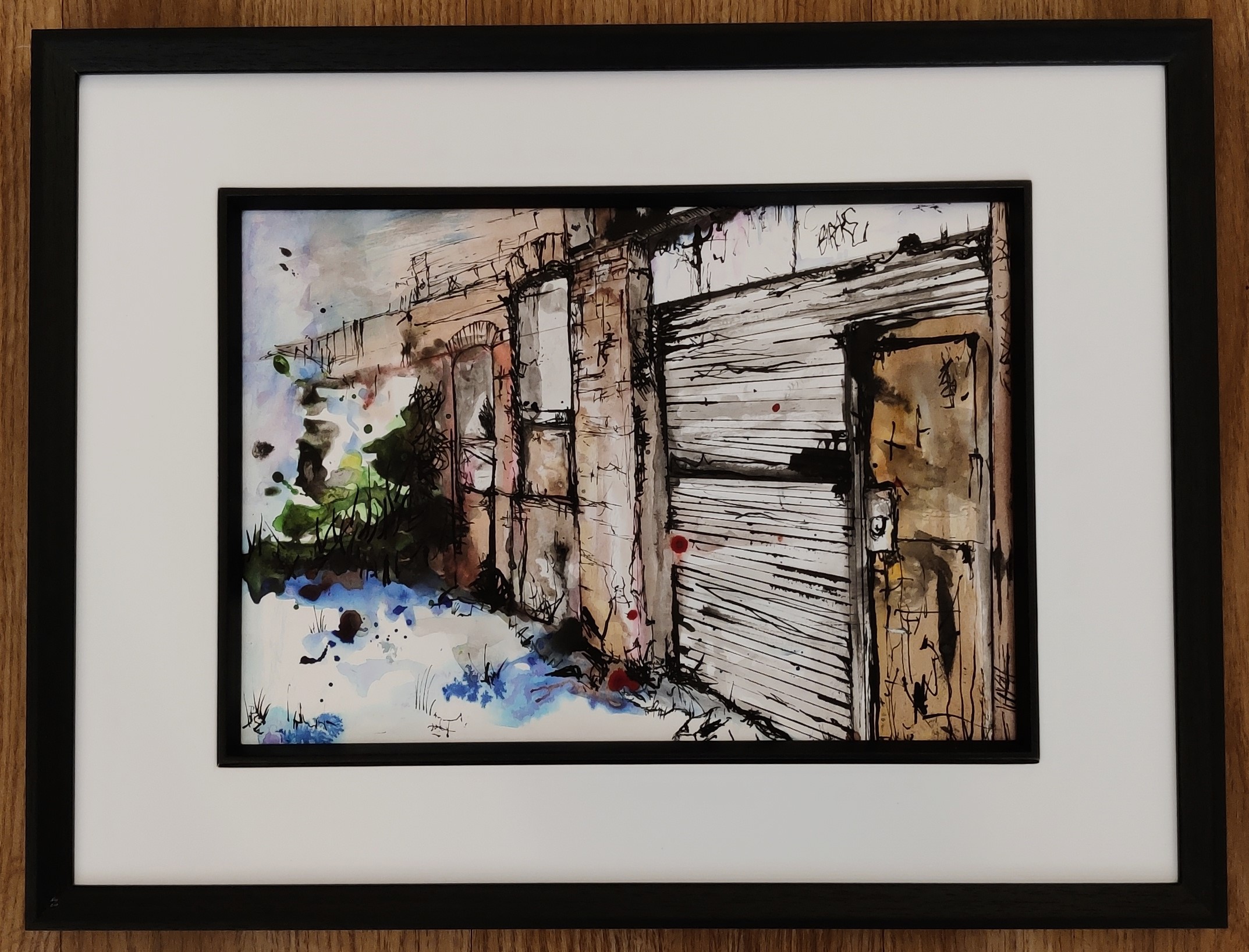 Tin Stanton, "Urban Street", framed acrylic on board, 21 x 30cm, c. 2021. This energetic, expressive