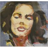 Sharon Platt, "Claudine", framed oil/acrylic on canvas professionally framed in a dark wood frame,