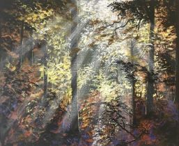 Elahe Jalili, "Light in the forest", acrylic on canvas, 50 x 60cm, c. 2021. This painting comes from