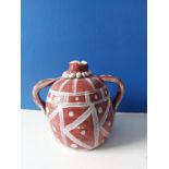 Chinwe Russell , "Patterned Pink African Pot with 2 handles", ceramic, 17 x 12cm, c. 2022. Hand made