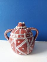 Chinwe Russell , "Patterned Pink African Pot with 2 handles", ceramic, 17 x 12cm, c. 2022. Hand made
