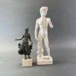 A reconstituted stone figure of David, H. 38cm, together with a further cold cast classical statue.
