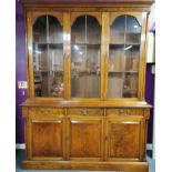 An Ian Dickson mahogany glass and wooden shelved display cabinet with walnut trim, 215 x 168 x