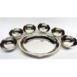 A set of six silver fruit dishes and two serving dishes, W. 28cm, stamped silver and tested.