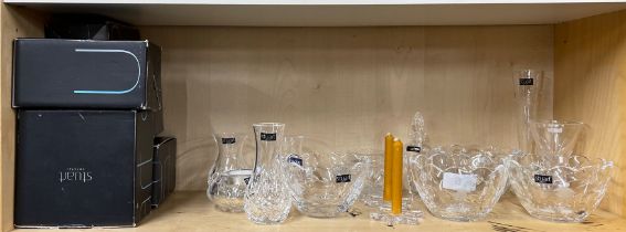 A quantity of Stuart and Thomas Webb crystal, (some with boxes) Tallest H. 20cm.