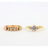 Two 925 silver gilt stone set rings, (U & V).