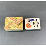A Pietra Dura alabaster box, 8 x 10.5 x 3cm, together with a further Art Deco style alabaster box.