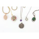 Five 925 silver stone set pendants and chains with a further hallmarked silver portrait locket c.