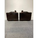 A unusual pair of Japanese carved wood and lacquered sake boxes, 40 x 13 x 39cm.