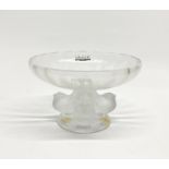 A Lalique frosted crystal dish with four birds stem, engraved Lalique, France and with Lalique,