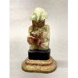 An early (19thC or earlier) Chinese carved fluorite bottle and cover (repaired and sealed) mounted