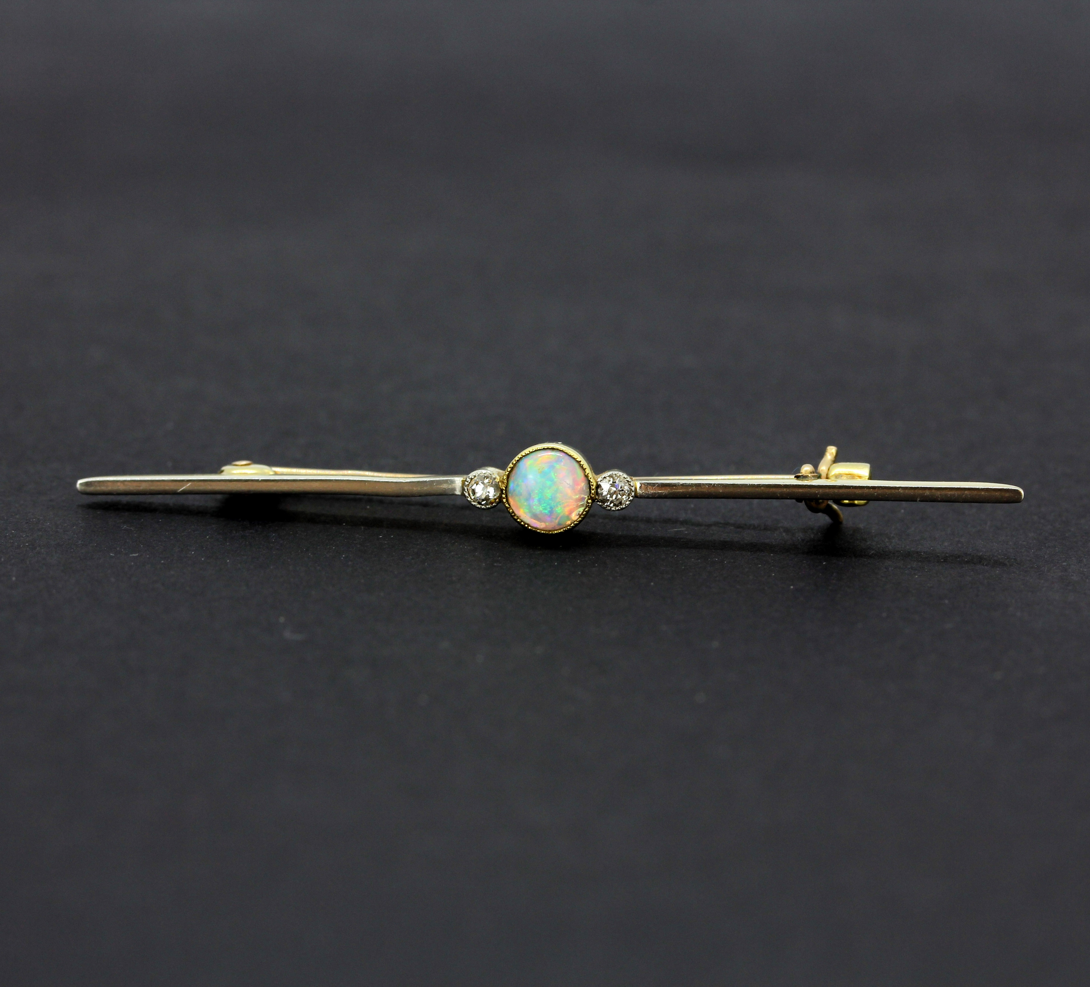 A 15ct yellow and white gold opal and diamond set bar brooch, with 9ct yellow gold (stamped 9ct) - Image 4 of 6