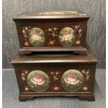 Two handpainted wooden trunks, largest 61 x 41cm, smaller one containing an extensive quantity of