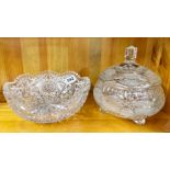 A cut crystal fruitbowl, Dia. 21cm and a cut crystal sweet dish and cover.