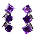 A pair of 925 silver earrings set with step cut amethysts, L. 1.7cm.