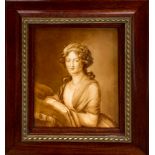 A lovely framed Continental handpainted porcelain portrait panel of a lady, frame size 31 x 43cm.