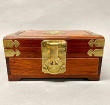 A Chinese brass mounted hardwood jewellery box, 31 x 18 x 16cm.