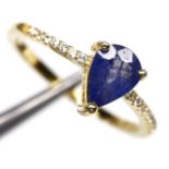 A gold on 925 silver ring set with a pear cut sapphire, (O.5).