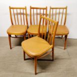 A vintage set of four spindle back kitchen chairs, H. 80cm.