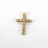 A rose metal (tested 18ct gold) cross pendant set with brilliant cut diamonds, L. 3cm, approx. 2.