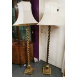 A pair of turned brass standard lamps, H. 172cm.