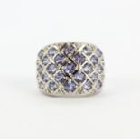 A 9ct white gold ring set with tanzanite and diamonds, (J).