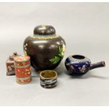 A group of five good cloisonne items, tallest H. 15cm.