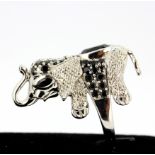 A 925 silver elephant shaped ring set with black spinels, (N).