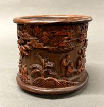 A finely carved Chinese bamboo brush pot H. 15.5cm, Dia. 17cm.