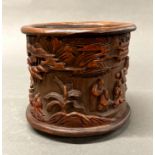 A finely carved Chinese bamboo brush pot H. 15.5cm, Dia. 17cm.