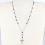 A 925 silver cross necklace set with sapphire beads, L. 40cm.