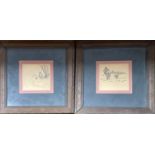 A pair of framed Village Green series Winnie the Pooh prints, frame size 20 x 20cm.