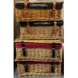 Four wicker hamper baskets, 47 x 32 x 20cm.