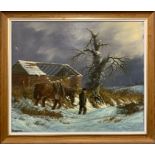 A large framed oil on canvas winter scene signed David Godden, framed size 89 x 76cm.