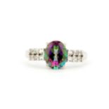 A 925 silver ring set with an oval cut mystic topaz, (T.5).