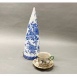 A Japanese blue and white porcelain wall pocket H. 33cm, together with an unusual hand enamelled