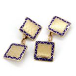 A pair of 9ct yellow gold (stamped 9ct) enamelled cufflinks.